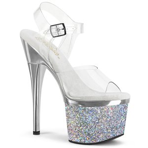 vysoké stříbrné dámské sandály s glitry Esteem-708chlg-csch